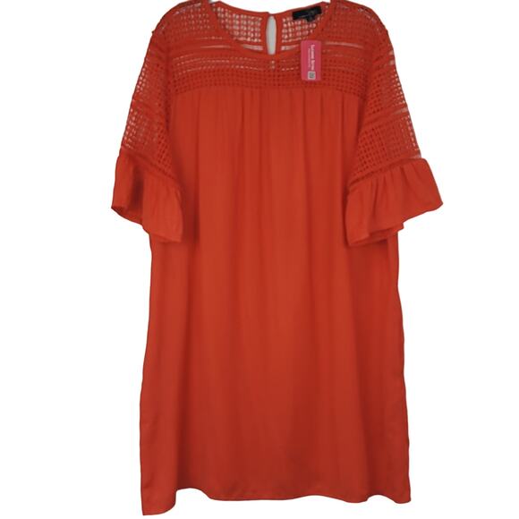 Suzanne Betro Open Crochet Lace Tomato Red Swing Dress, Size XL, NWT - Picture 12 of 12